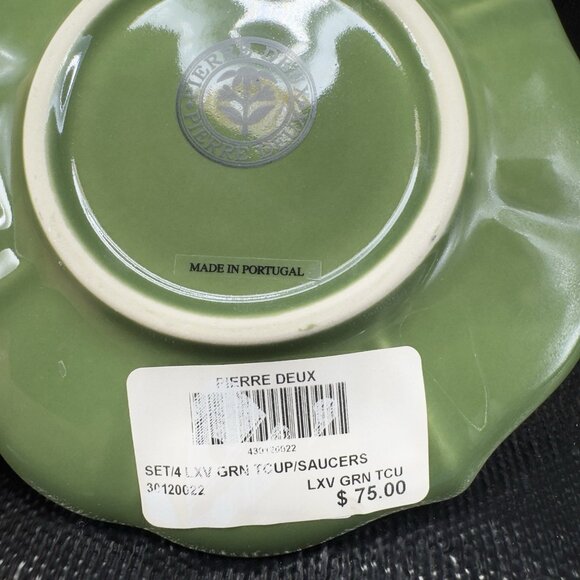 Pierre Deux Green Teacup And Saucer Set Ceramic Made In Portugal Cup Plate Set - Picture 5 of 16